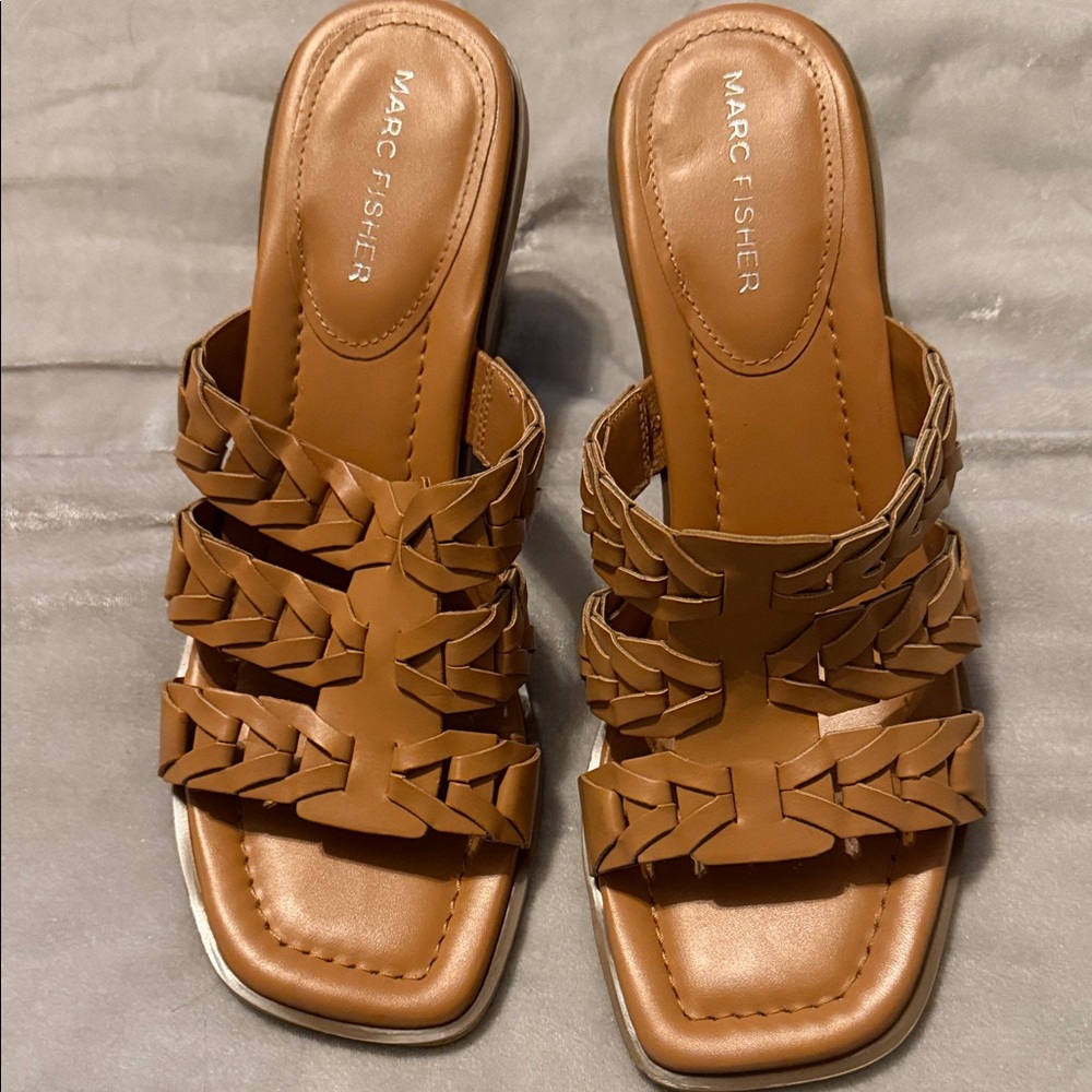 Marc Fisher Brown Woven Slide Sandals